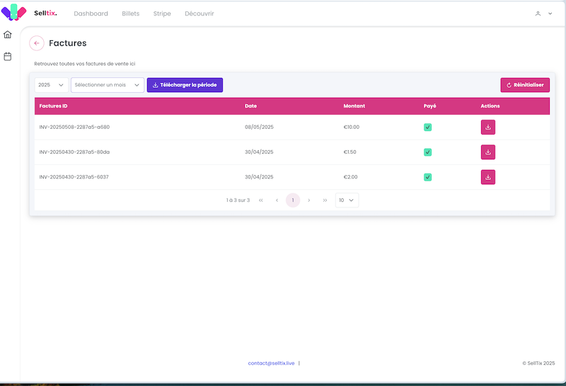 Factures organisateur